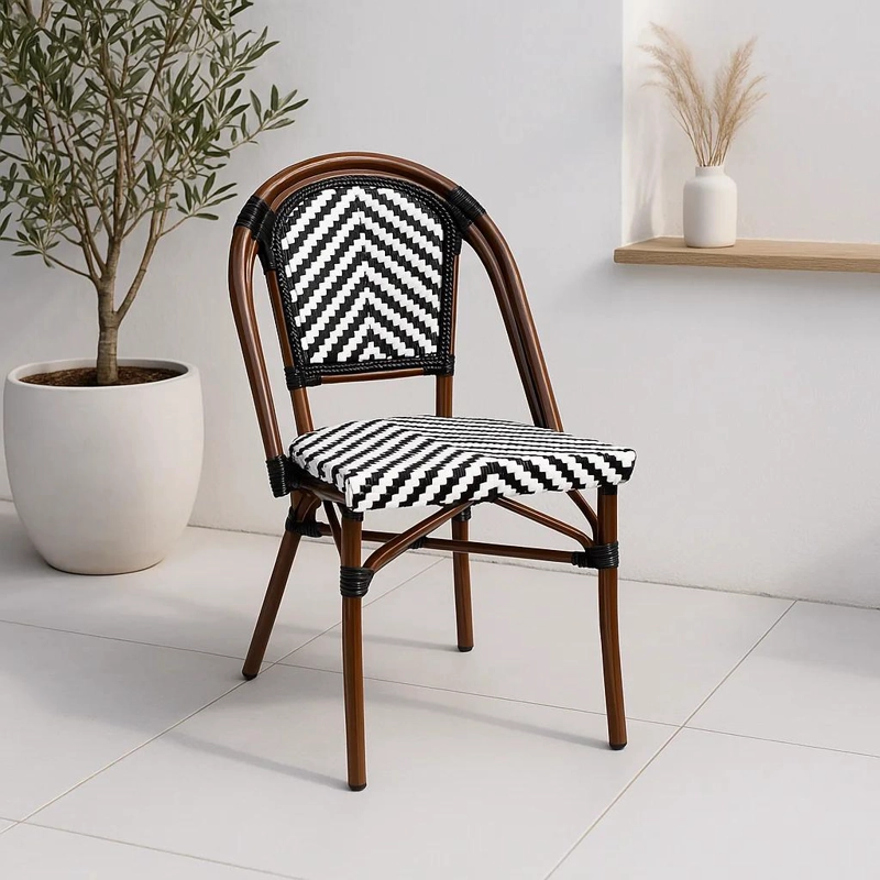 SILLA KLIK MUEBLES BISTRO PARISINA MULTICOLOR RATTAN BLANCA CON NEGRO - 2