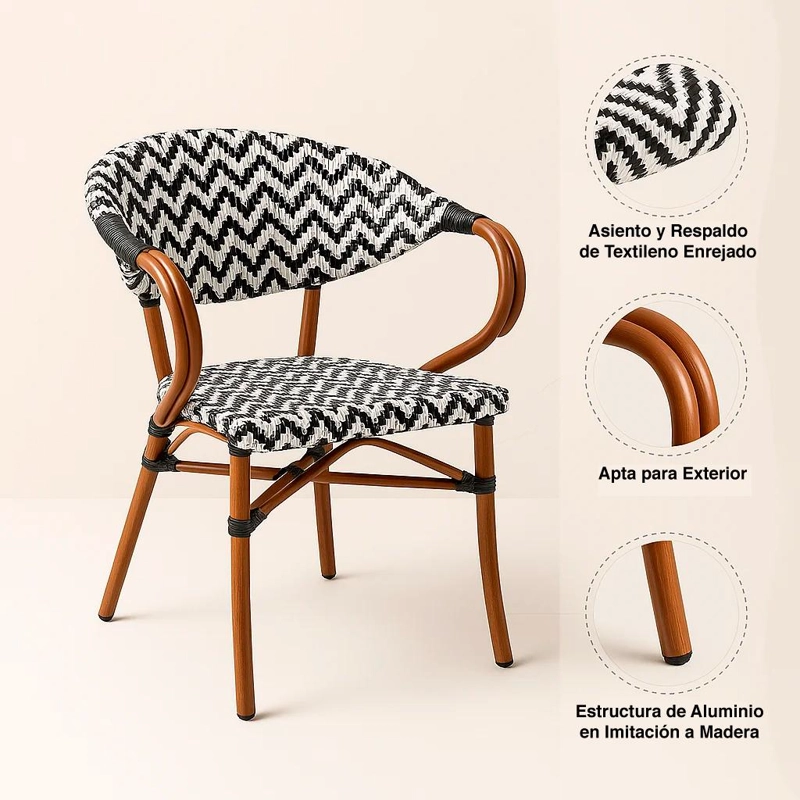 SILLA KLIK MUEBLES BISTRO PARISINA MULTICOLOR RATÁN CON REPOSABRAZOS - 5