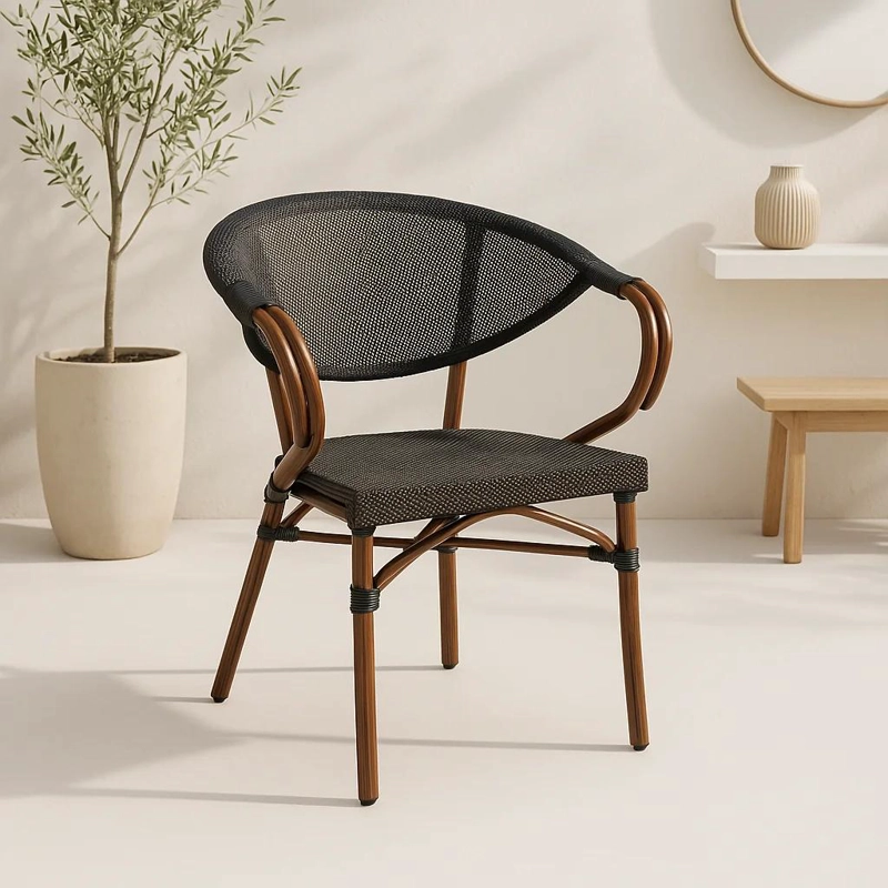SILLA BISTRO PARISINA TEXTILENO CON REPOSABRAZOS - CAFE  OSCURO - 2