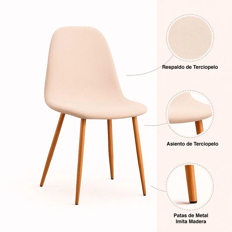 SILLA KLIK MUEBLES SPOON TERCIOPELO CREMA VELVET - 5