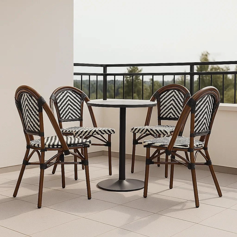 PACK DE 4 SILLAS BISTRO PARISINA RATTAN - EN COLOR BLANCO CON EN COLOR NEGRO - 2
