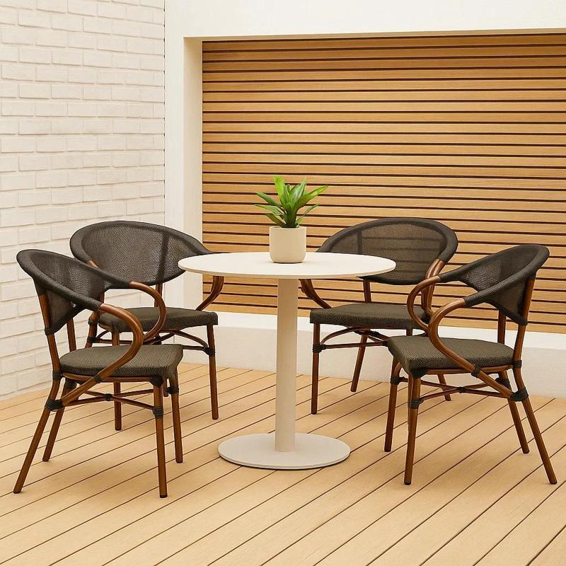 PACK DE 4 SILLAS BISTRO PARISINA  TEXTILENO CON REPOSABRAZOS - CAFE  OSCURO - 2