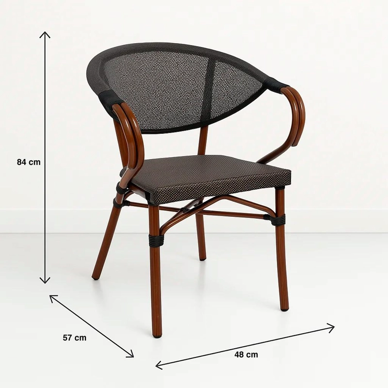 PACK DE 4 SILLAS BISTRO PARISINA  TEXTILENO CON REPOSABRAZOS - CAFE  OSCURO - 4