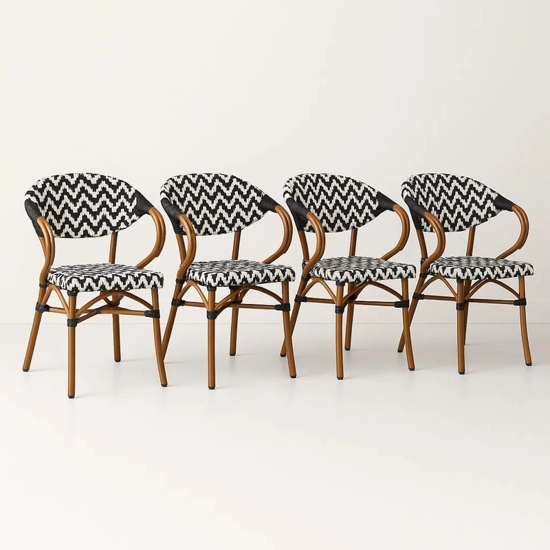 PACK KLIK MUEBLES BISTRO PARISINA MULTICOLOR 4 SILLAS RATTAN REPOSABRAZOS BLANCA NEGRO - 1