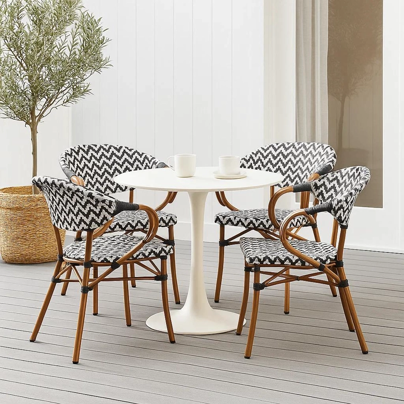 PACK KLIK MUEBLES BISTRO PARISINA MULTICOLOR 4 SILLAS RATTAN REPOSABRAZOS BLANCA NEGRO - 2