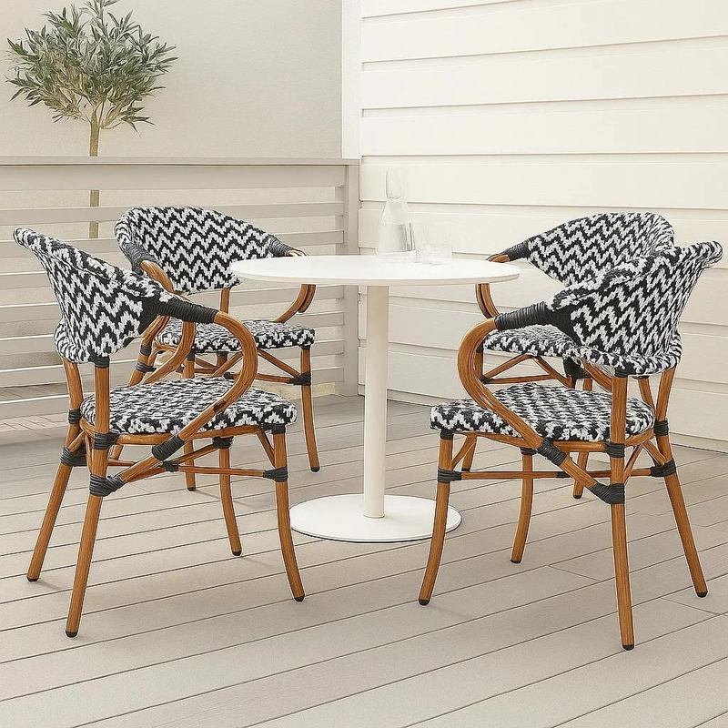 PACK KLIK MUEBLES BISTRO PARISINA MULTICOLOR 4 SILLAS RATTAN REPOSABRAZOS BLANCA NEGRO - 3