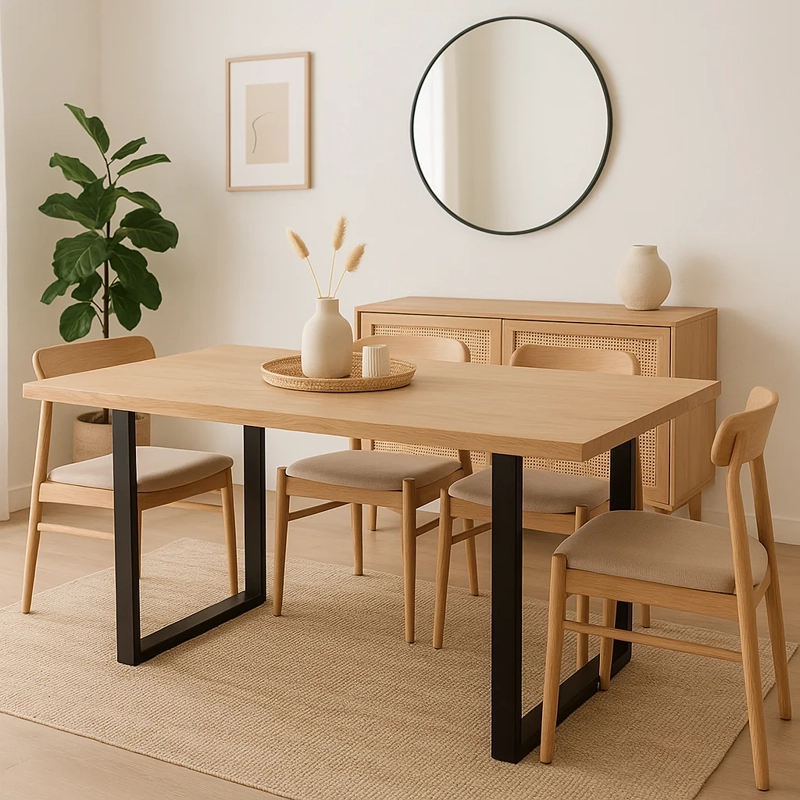 MESA DE COMEDOR ESTILO INDUSTRIAL 160X90 MADERA CLARA - 5
