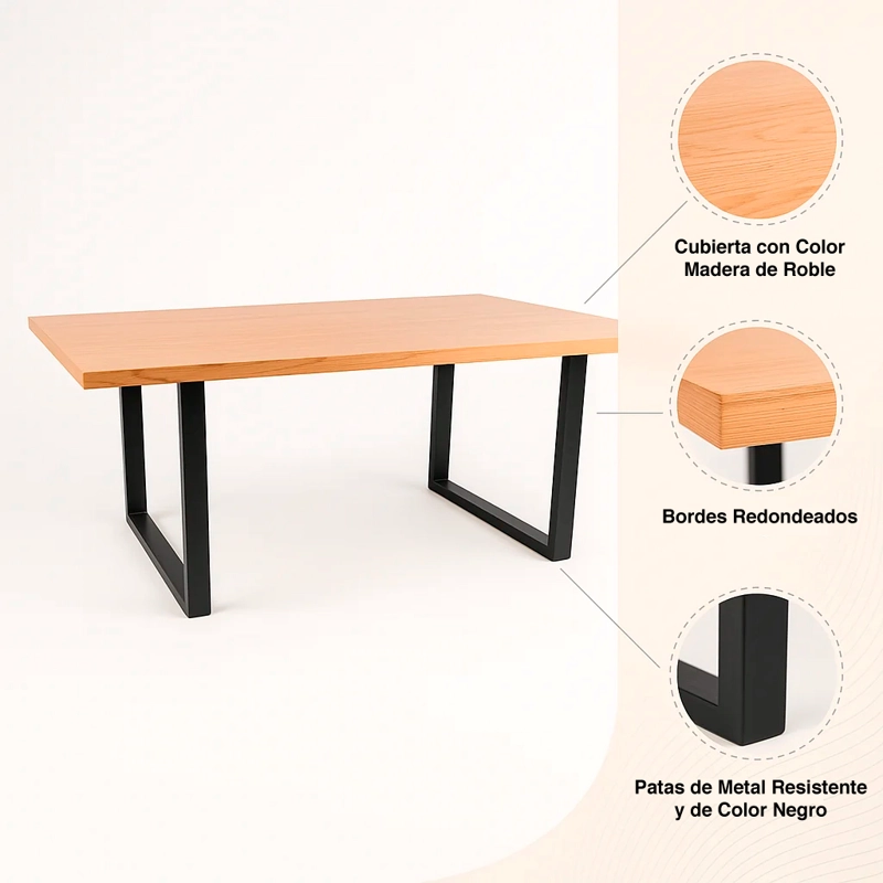 MESA DE COMEDOR ESTILO INDUSTRIAL 160X90 MADERA CLARA - 9