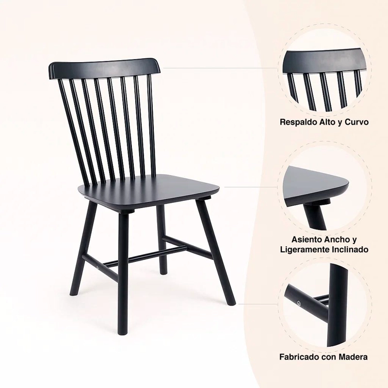 PACK DE 2 SILLAS WINDSOR MADERA - EN COLOR NEGRO - 5