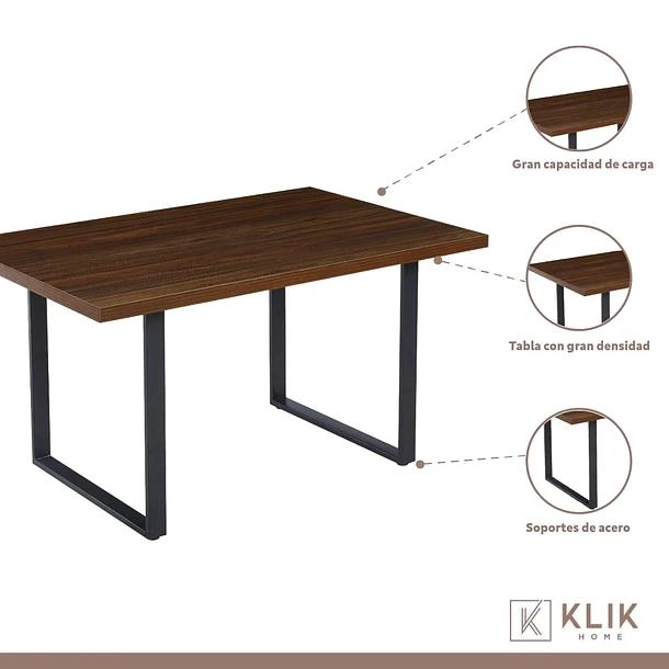 COMEDOR INDUSTRIAL 140X90 OSCURA + 6 SILLAS TOLIX NEGRAS CON ASIENTO DE MADERA OSCURA WALNUT - 3