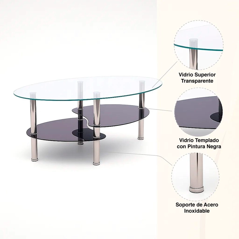 MESA CENTRO KLIK MUEBLES VIDRIO 2 CARAS - 5