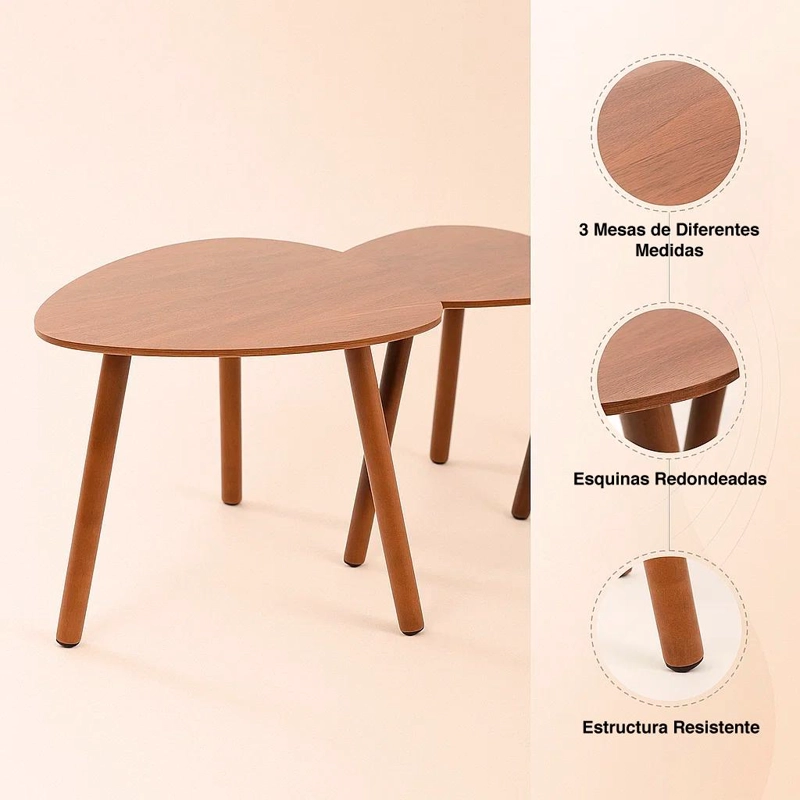PACK 3 MESAS CENTRO KLIK MUEBLES O LATERALES MADERA - 5