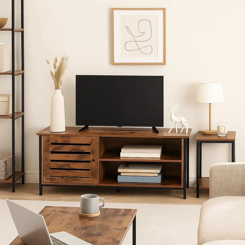 RACK TV KLIK MUEBLES RUSTIK METAL CAFE MADERA OSCURA WALNUT - 3