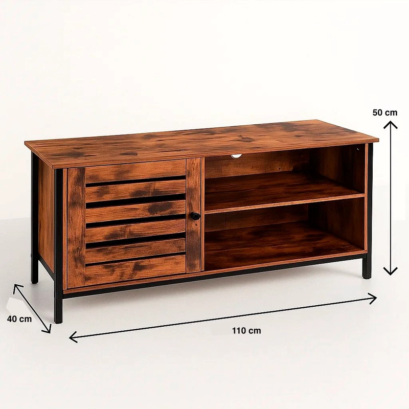 RACK TV KLIK MUEBLES RUSTIK METAL CAFE MADERA OSCURA WALNUT - 4