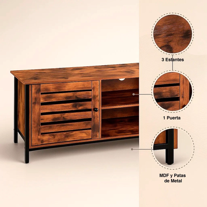 RACK TV KLIK MUEBLES RUSTIK METAL CAFE MADERA OSCURA WALNUT - 5