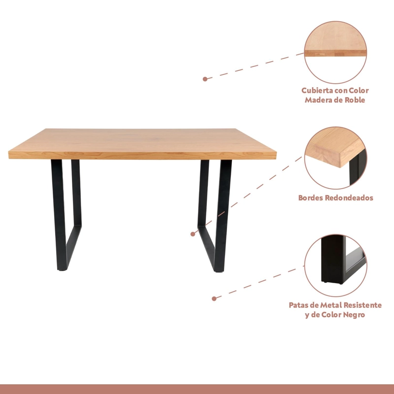 COMEDOR ESTILO INDUSTRIAL 160X90 MADERA CLARA + 6 SILLAS TOLIX NEGRAS CON ASIENTO DE MADERA CLARA - 3