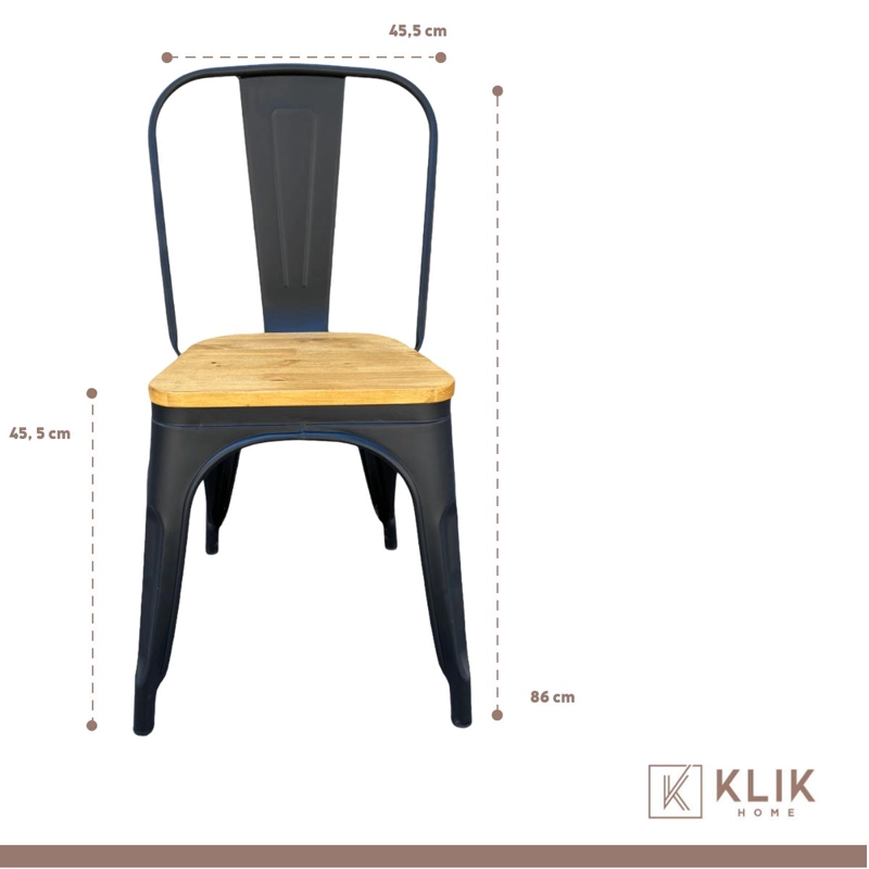 COMEDOR ESTILO INDUSTRIAL 160X90 MADERA CLARA + 6 SILLAS TOLIX NEGRAS CON ASIENTO DE MADERA CLARA - 6
