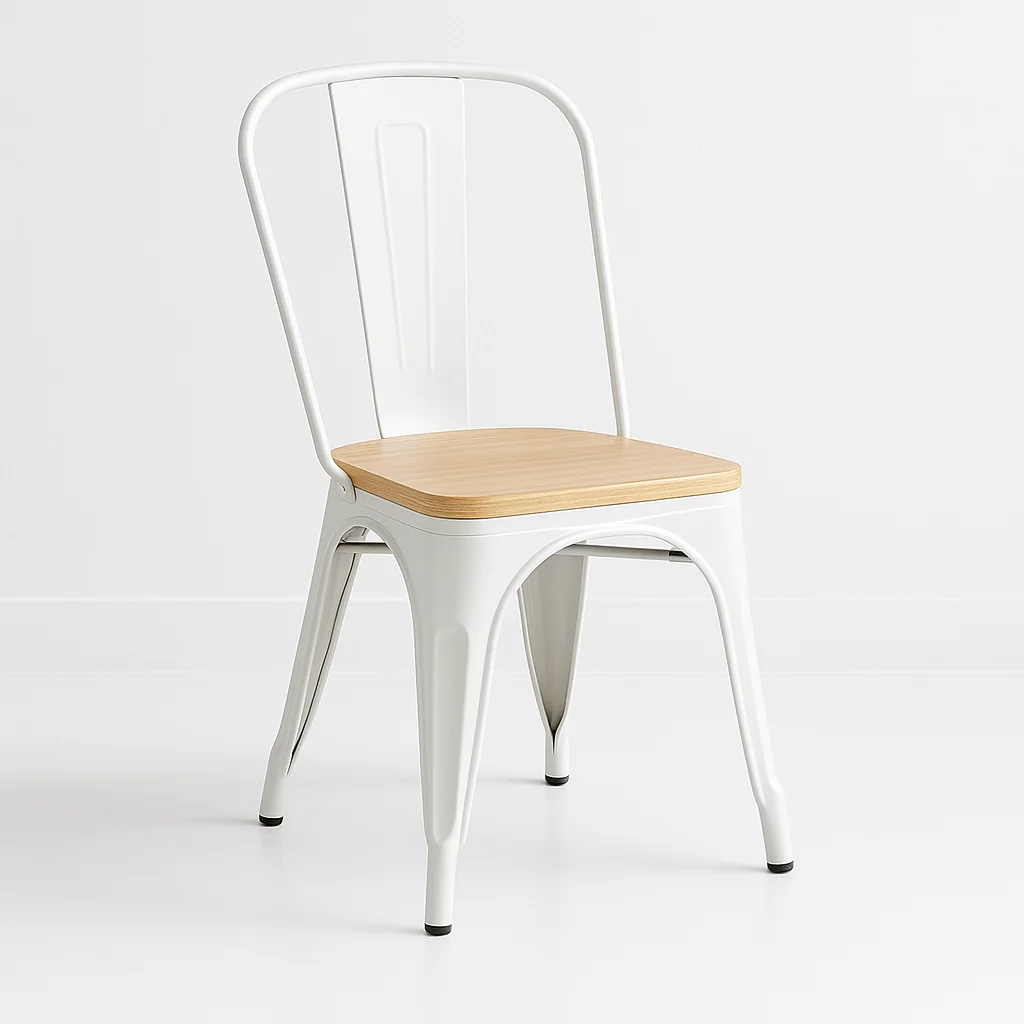 SILLA KLIK MUEBLES TOLIX BLANCO CON ASIENTO DE MADERA CLARA BLANCA