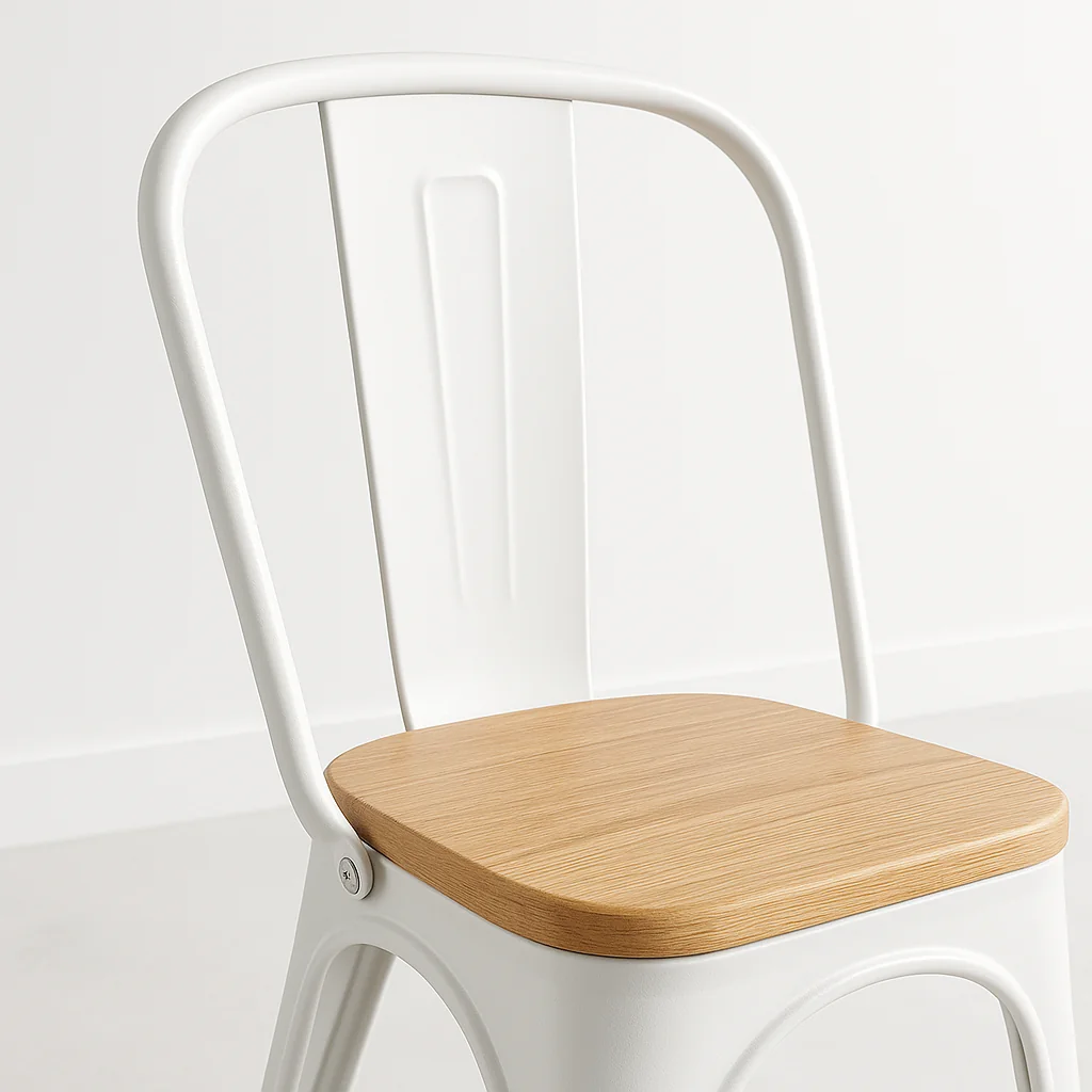SILLA KLIK MUEBLES TOLIX BLANCO CON ASIENTO DE MADERA CLARA BLANCA - 6