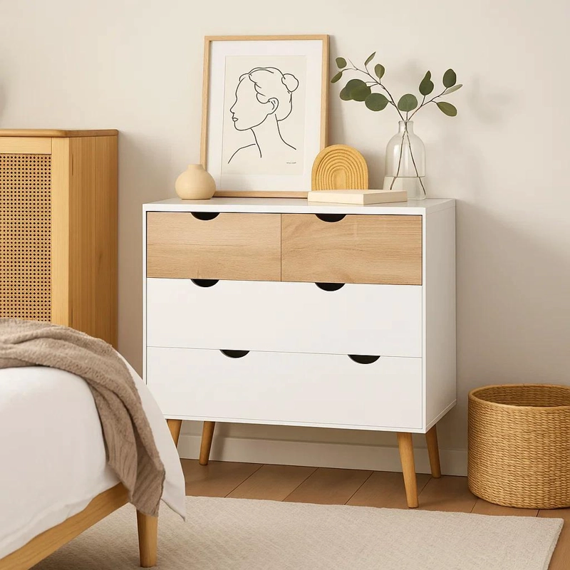 CÓMODA 4 CAJONES EN COLOR BLANCO MADERA MDF - 6