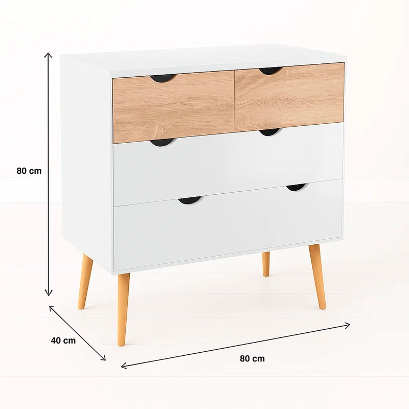 CÓMODA 4 CAJONES EN COLOR BLANCO MADERA MDF - 8