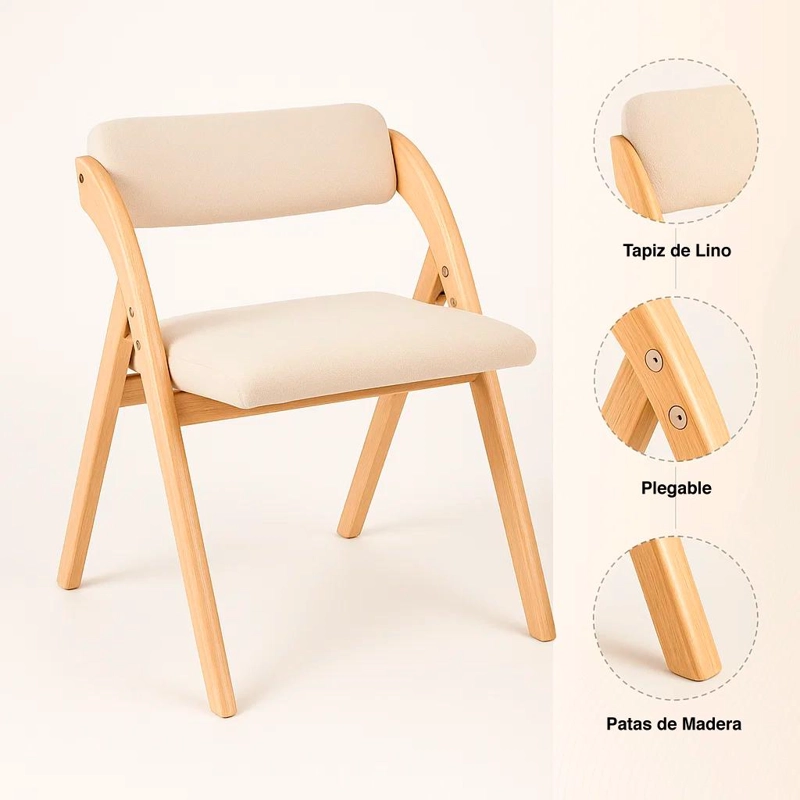 SILLA KLIK MUEBLES BEIGE BETLAHEM DE MADERA PLEGABLE ACOLCHADA - 5