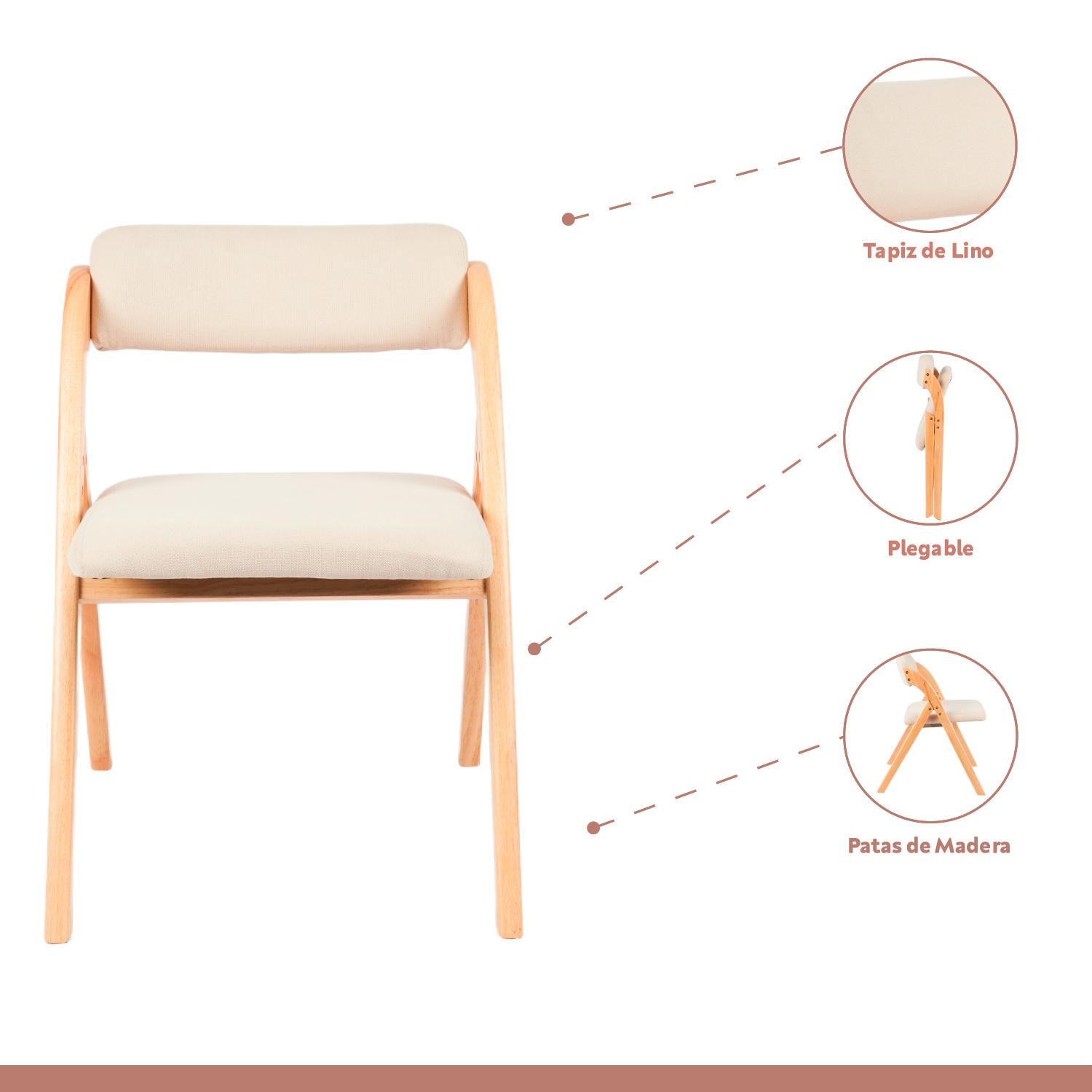PACK DE 2 SILLAS BETLAHEM DE MADERA PLEGABLE ACOLCHADA - BEIGE - 3