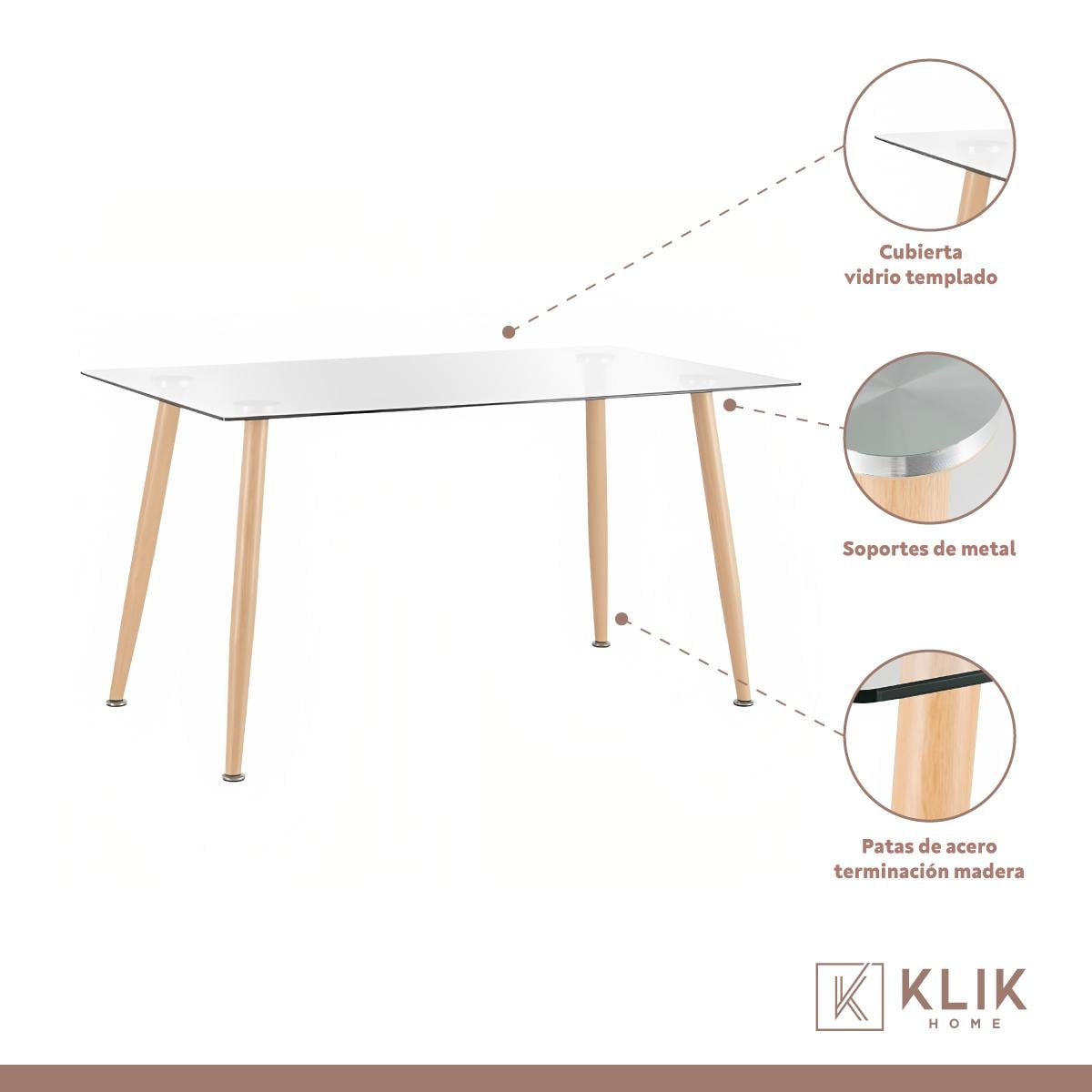 COMEDOR MESA DE VIDRIO 120X80 + 6 SILLAS SPOON TERCIOPELO GR - 3