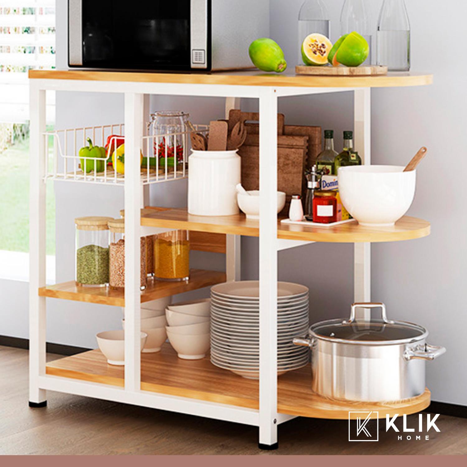 MESA LATERAL KLIK MUEBLES COCINA ORGANIZACIÓN 3 NIVELES MADERA CLARA BLANCO - 2