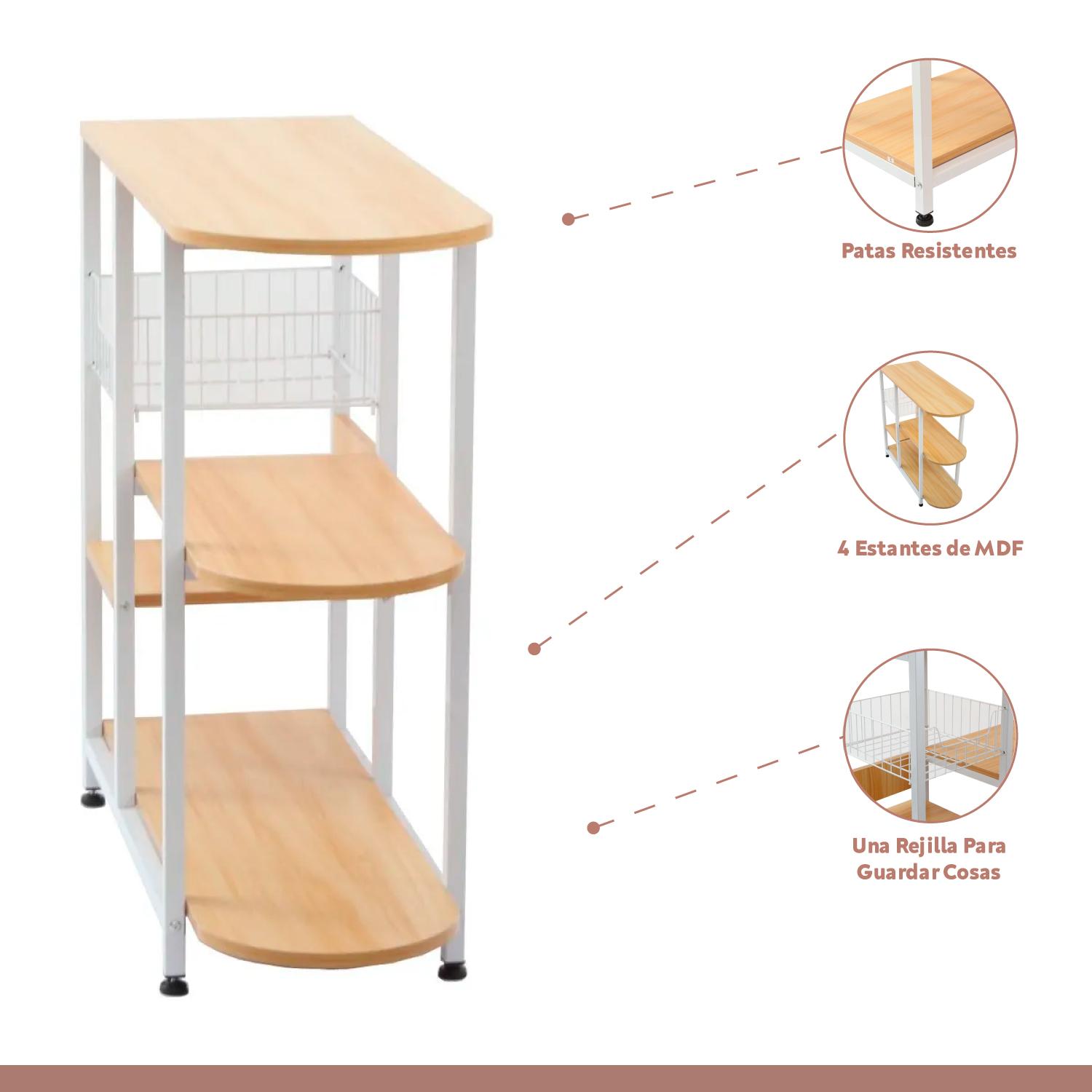 MESA LATERAL KLIK MUEBLES COCINA ORGANIZACIÓN 3 NIVELES MADERA CLARA BLANCO - 3
