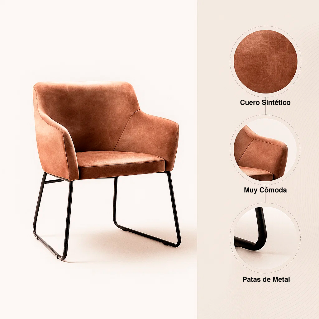 BUTACA KLIK MUEBLES CAFÉ ALBANIA CUERO SINTÉTICO CON METAL INDUSTRIAL - 5