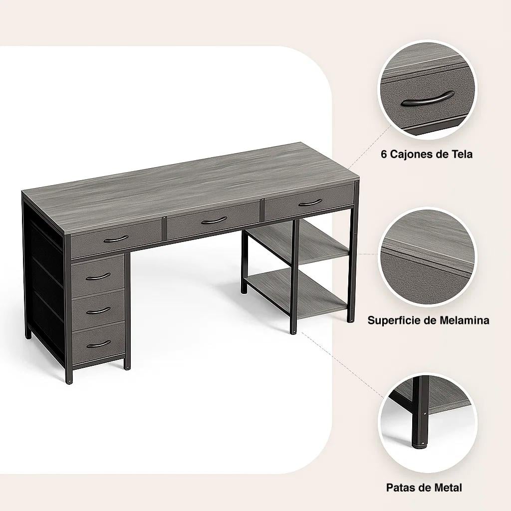 ESCRITORIO KLIK MUEBLES EJECUTIVO SEIS CAJONES 140CM - 5