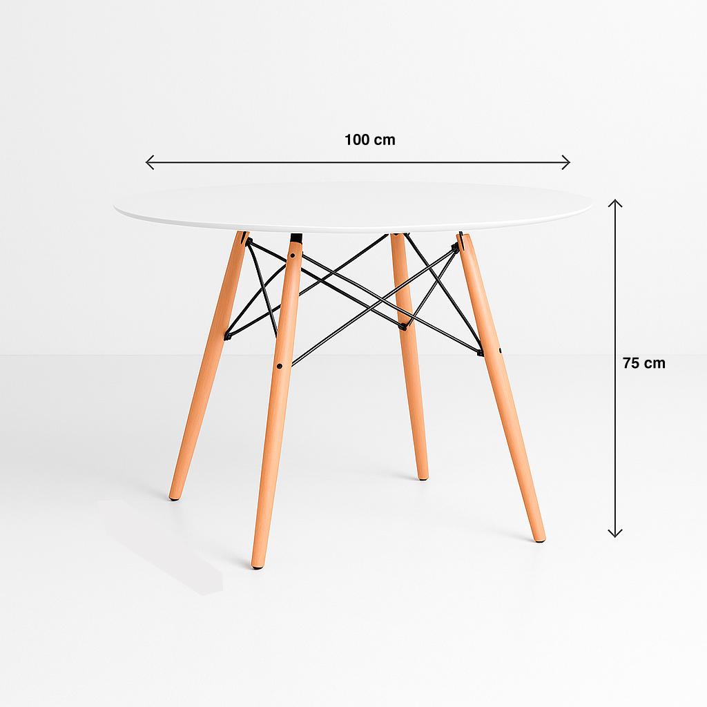 COMEDOR MESA REDONDA BLANCA 100CM + 4 SILLAS EAMES PATCHWORK TELA WOOD CELESTE - 4