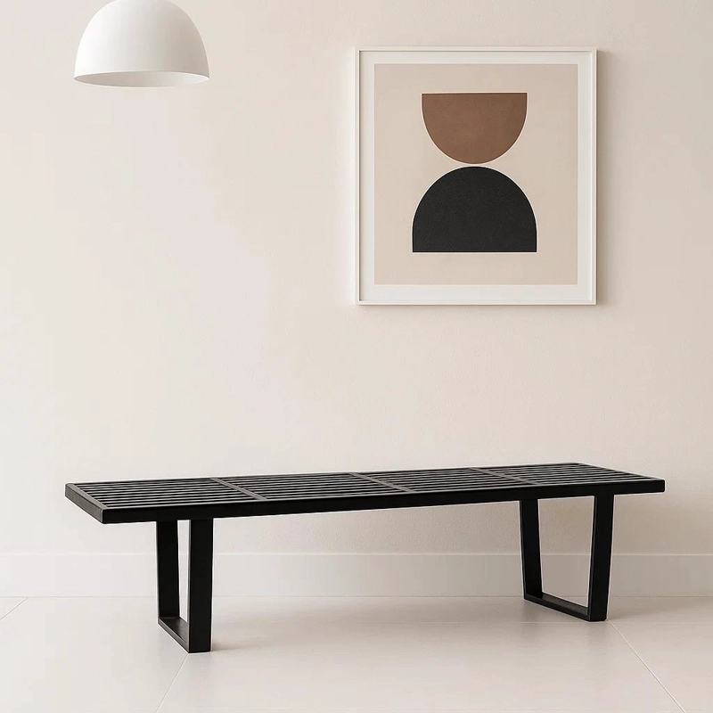 BANQUETA DE MADERA Y METAL GEORGE NELSON 160CM - NEGRA - 2
