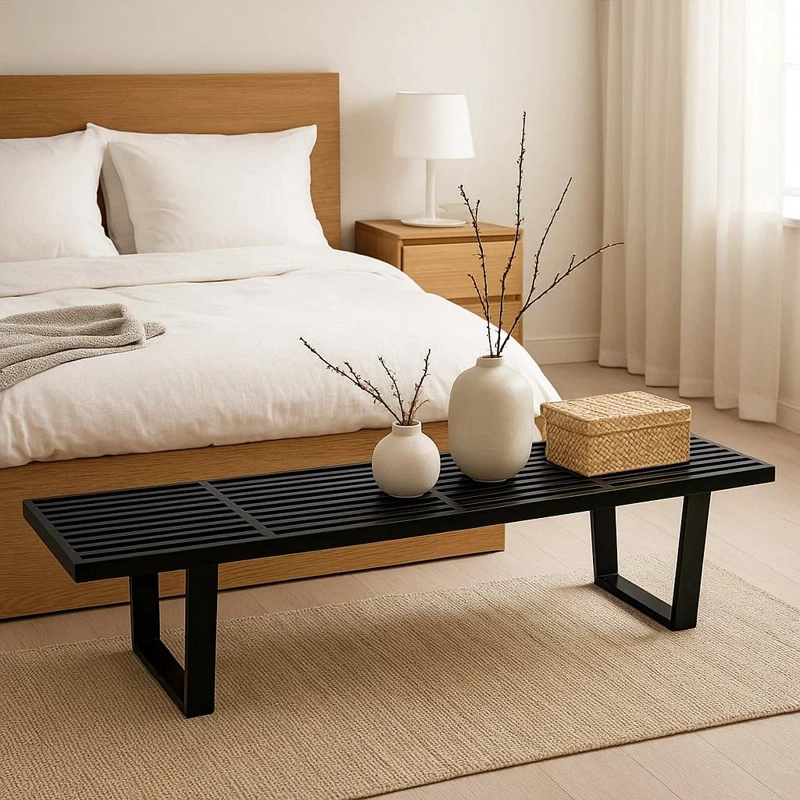 BANQUETA DE MADERA Y METAL GEORGE NELSON 160CM - NEGRA - 3