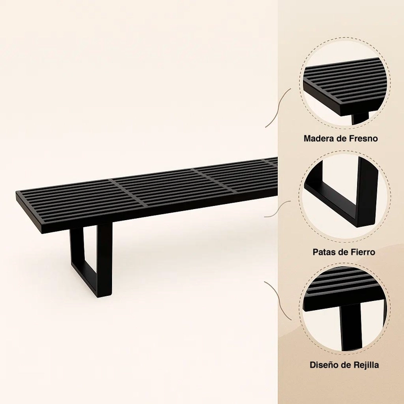 BANQUETA DE MADERA Y METAL GEORGE NELSON 160CM - NEGRA - 5