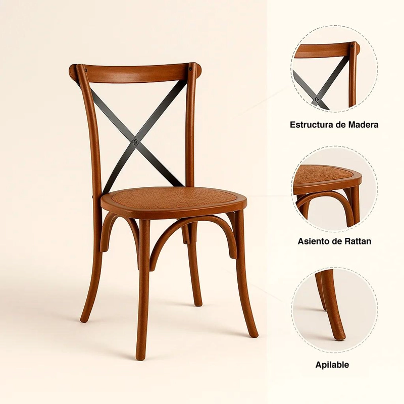 SILLA CROSSBACK MADERA RATTAN - CAFE  VINTAGE - 5