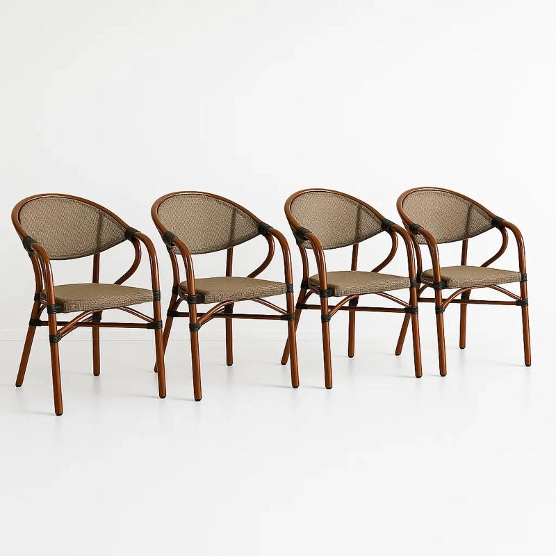 PACK DE 4 SILLAS BISTRO PARISINA TEXTILENO CON REPOSABRAZOS - BEIGE - 1