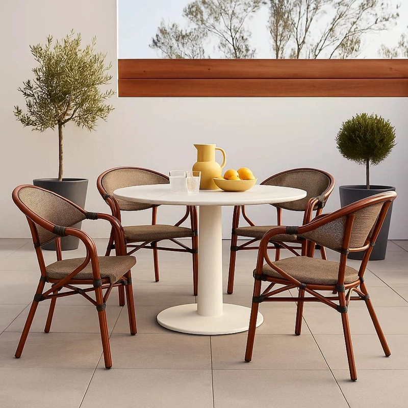 PACK DE 4 SILLAS BISTRO PARISINA TEXTILENO CON REPOSABRAZOS - BEIGE - 2