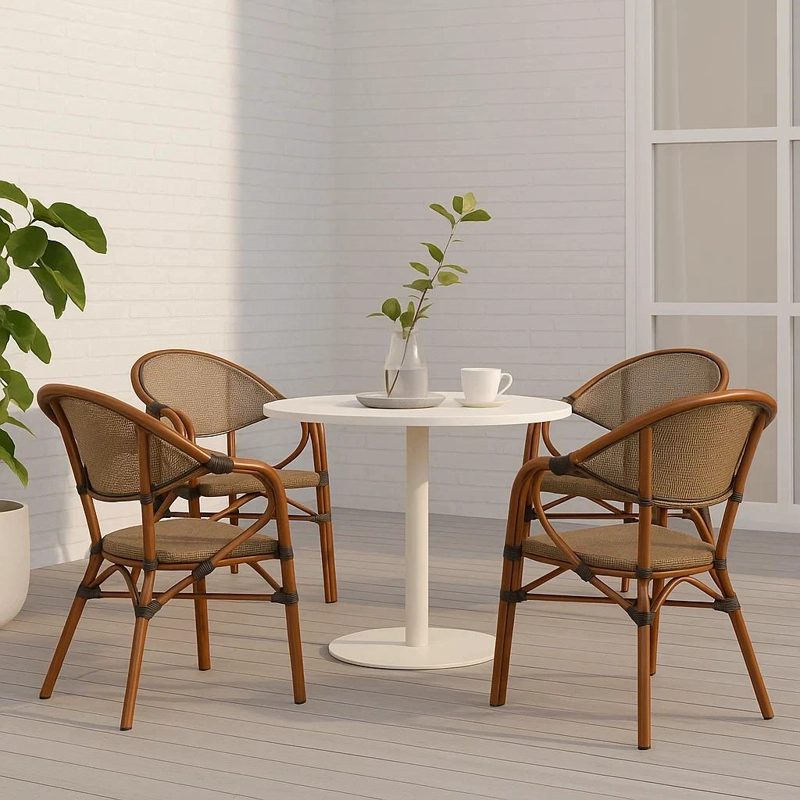 PACK DE 4 SILLAS BISTRO PARISINA TEXTILENO CON REPOSABRAZOS - BEIGE - 3