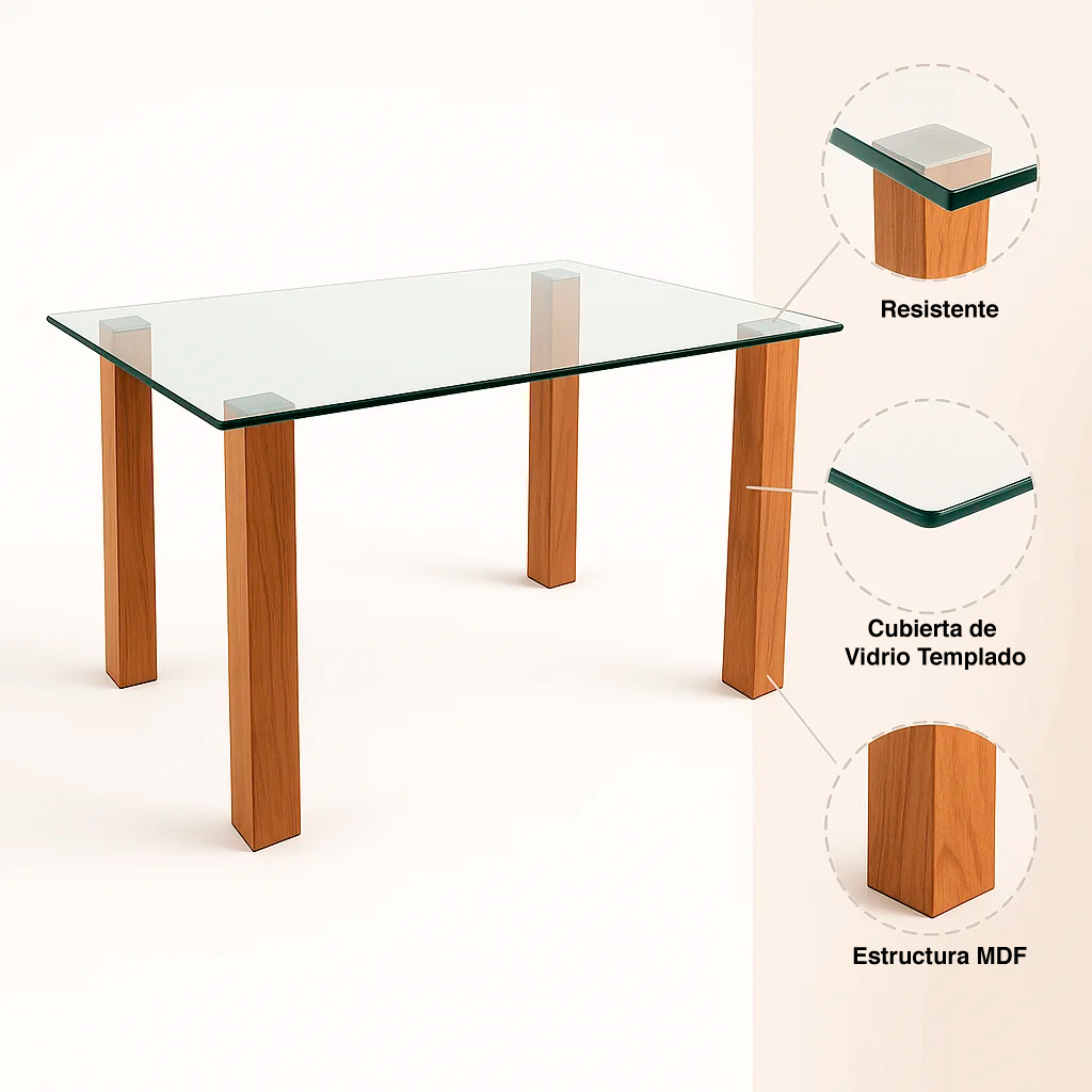 MESA DE COMEDOR VIDRIO QUADRA 120X80 - 5