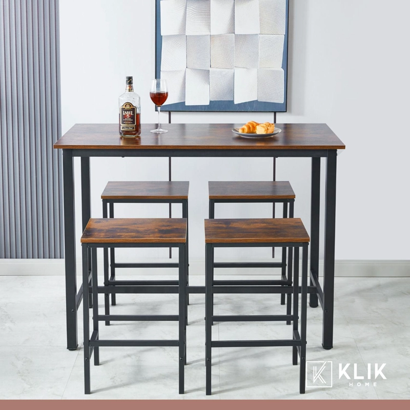 SET DE COMEDOR PARA COCINA CON PISOS TABURETES MADERA INDUSTRIAL - 2