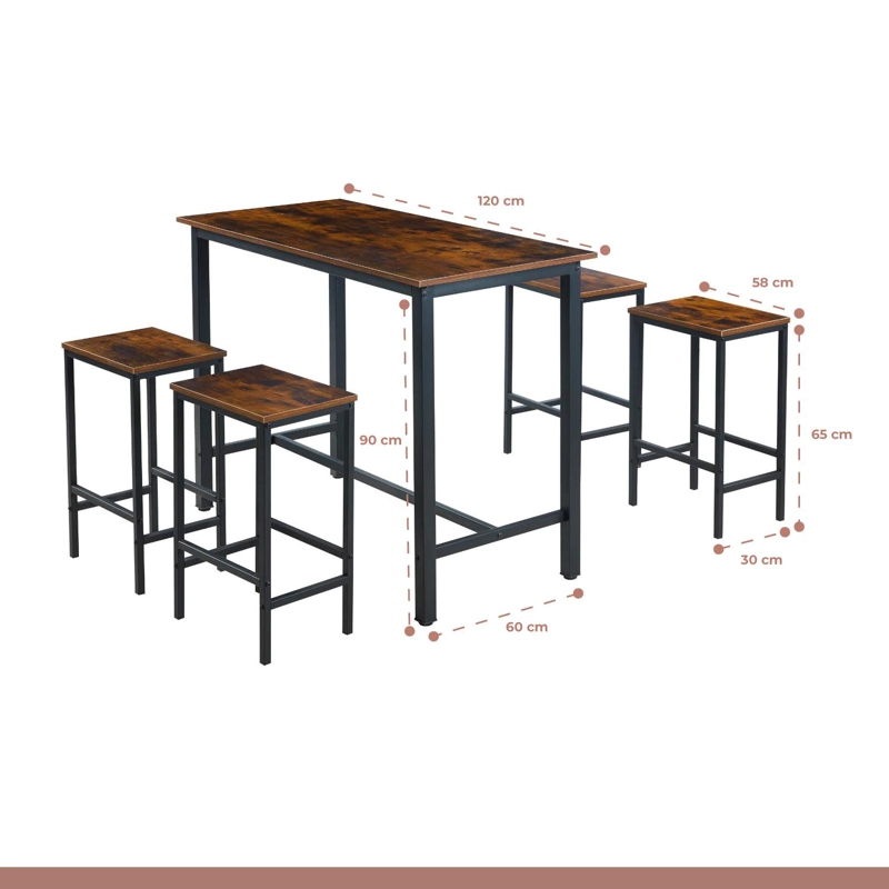 SET DE COMEDOR PARA COCINA CON PISOS TABURETES MADERA INDUSTRIAL - 4