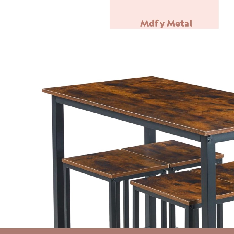 SET DE COMEDOR PARA COCINA CON PISOS TABURETES MADERA INDUSTRIAL - 5