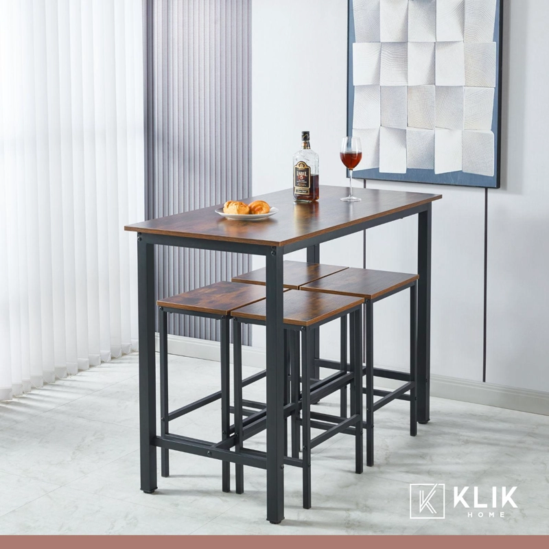 SET DE COMEDOR PARA COCINA CON PISOS TABURETES MADERA INDUSTRIAL - 6