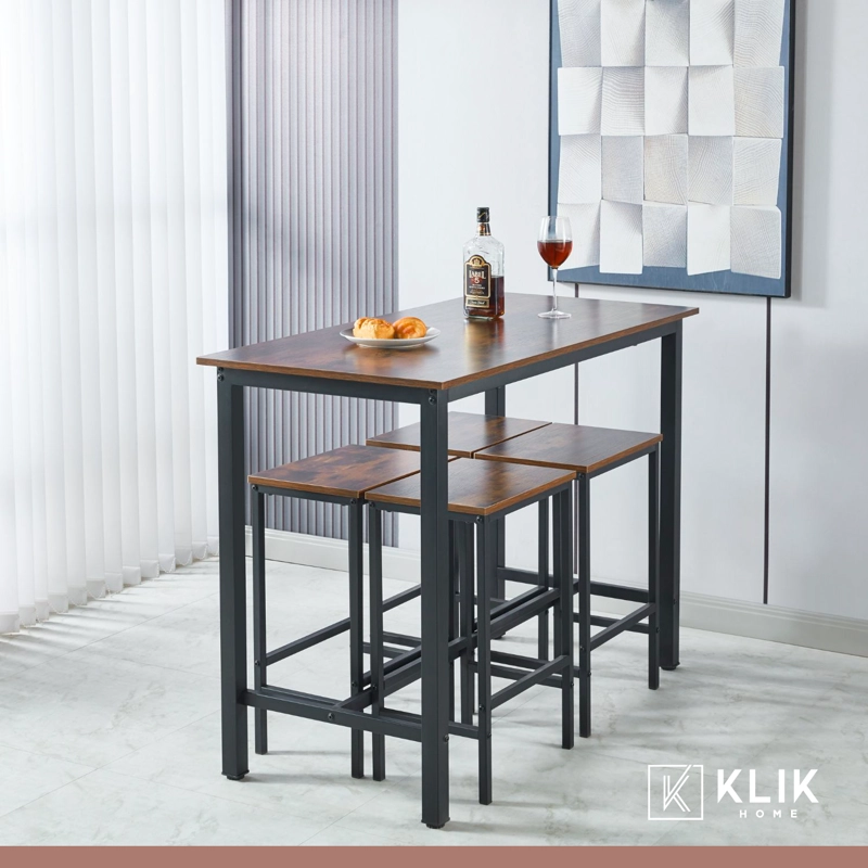 SET DE COMEDOR PARA COCINA CON PISOS TABURETES MADERA INDUSTRIAL - 8
