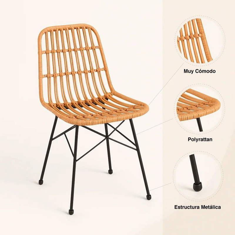 SILLA DE COMEDOR TERRAZA RATTAN GRECIA COLOR MADERA - 5