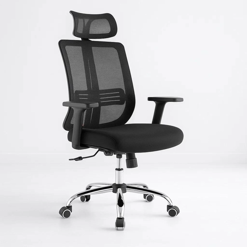 SILLA DE OFICINA MESH NEGRA EJECUTIVA CON APOYABRAZOS Y CABEZA