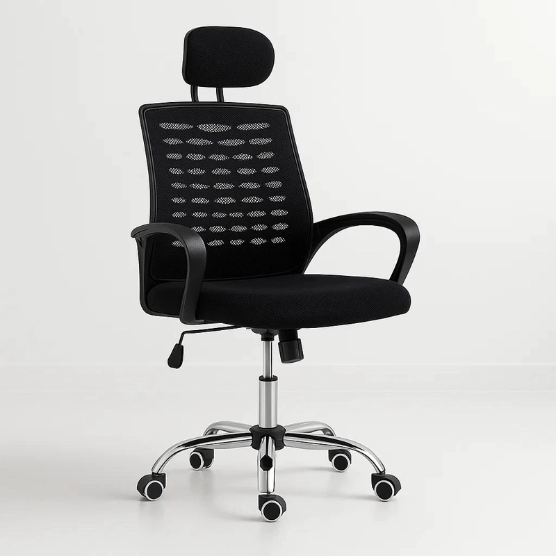 SILLA OFICINA SIMPLY MESH EN COLOR NEGRO CON APOYABRAZOS Y CABEZA