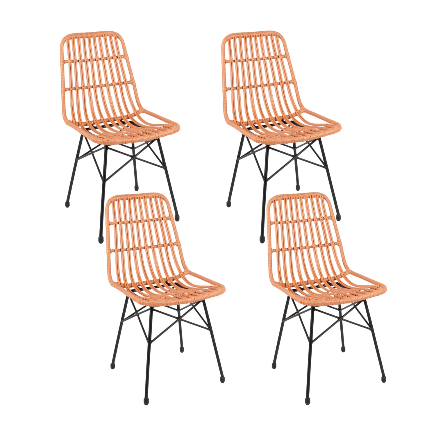 PACK DE 4 SILLAS DE COMEDOR TERRAZA RATTAN GRECIA COLOR MADERA - 1